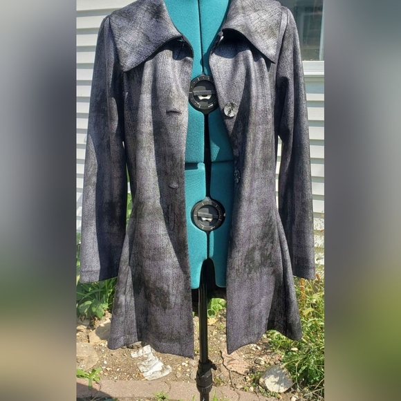 Modes Crystal Silver/Black Button Jacket/Blouse Size L - Picture 8 of 9